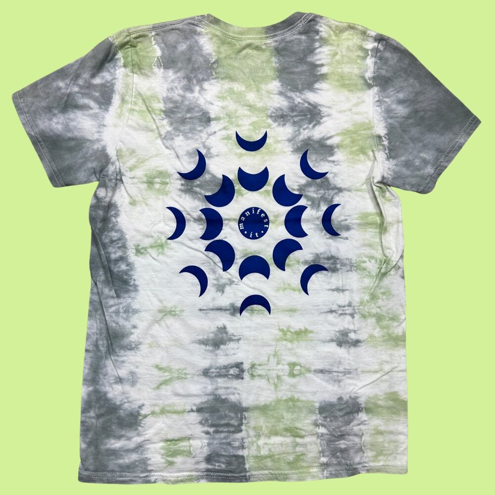 Inner Thoughts Blue/Grey and‎ Green Tie Dye Manifest It Moon Phases Tee Shirt